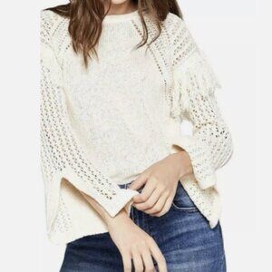 BCBG Generation Womens Off White Fringe Crewneck Pullover Sweater Size M